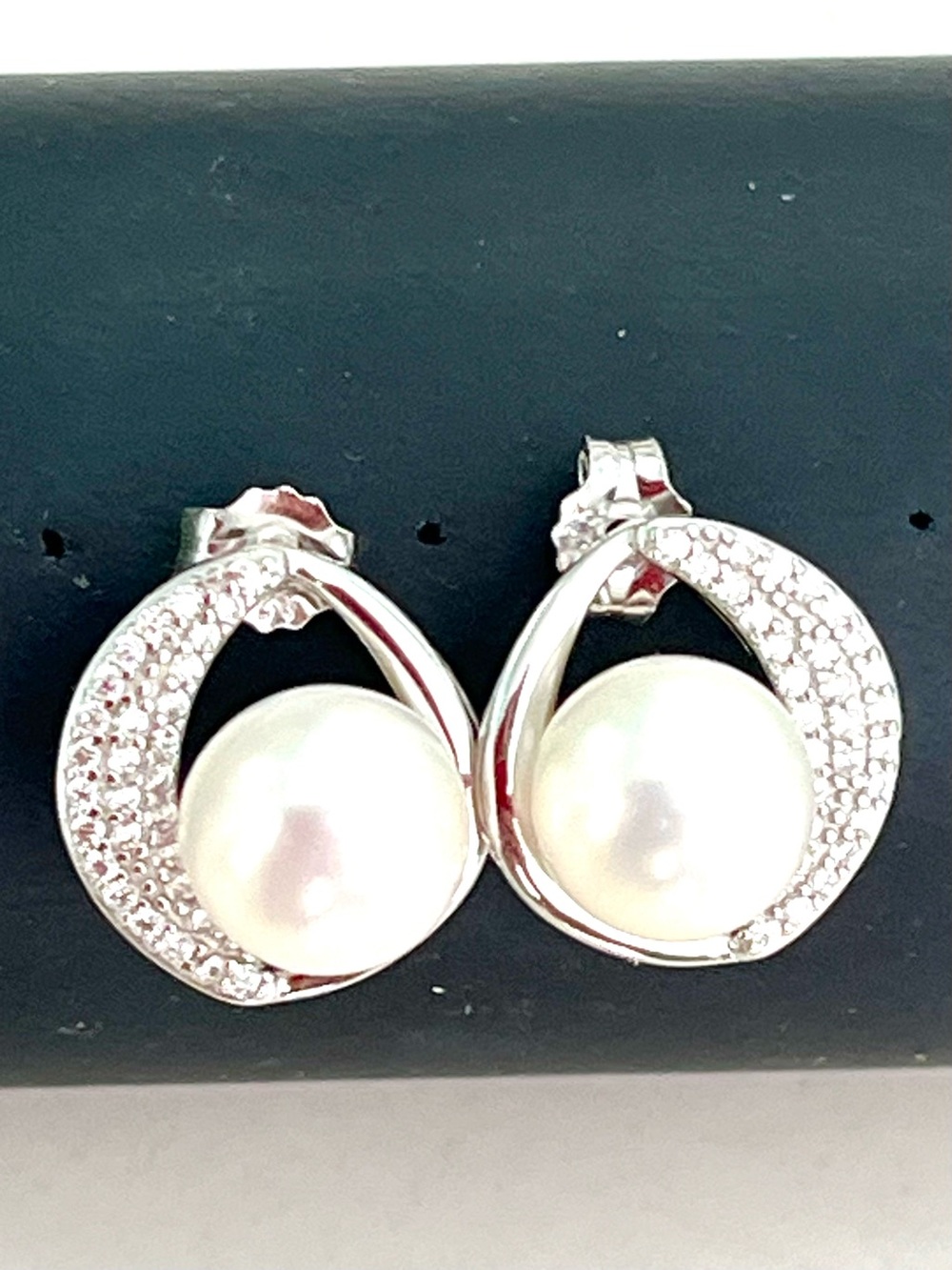 Genuine Pearl 14KGP Silver Stud Earrings